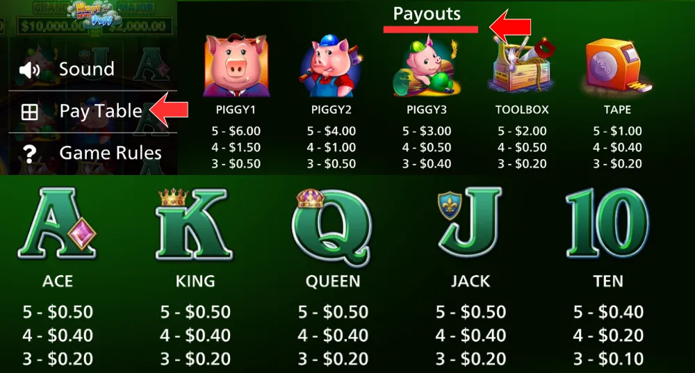 Bekijk kort de regels en de paytable